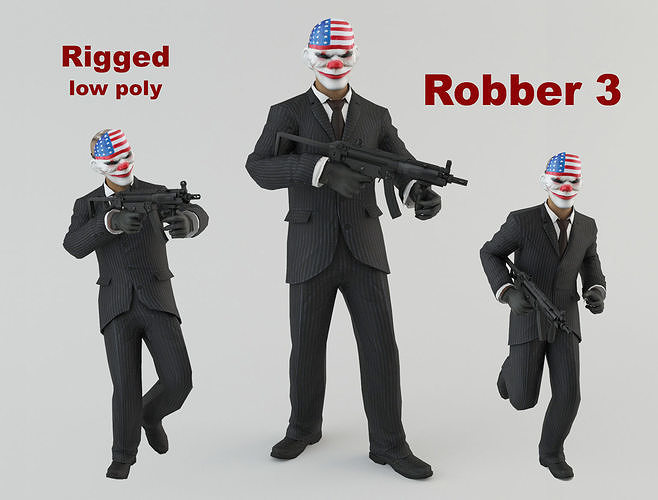 Robber 3 man in suit Low-poly 3D model