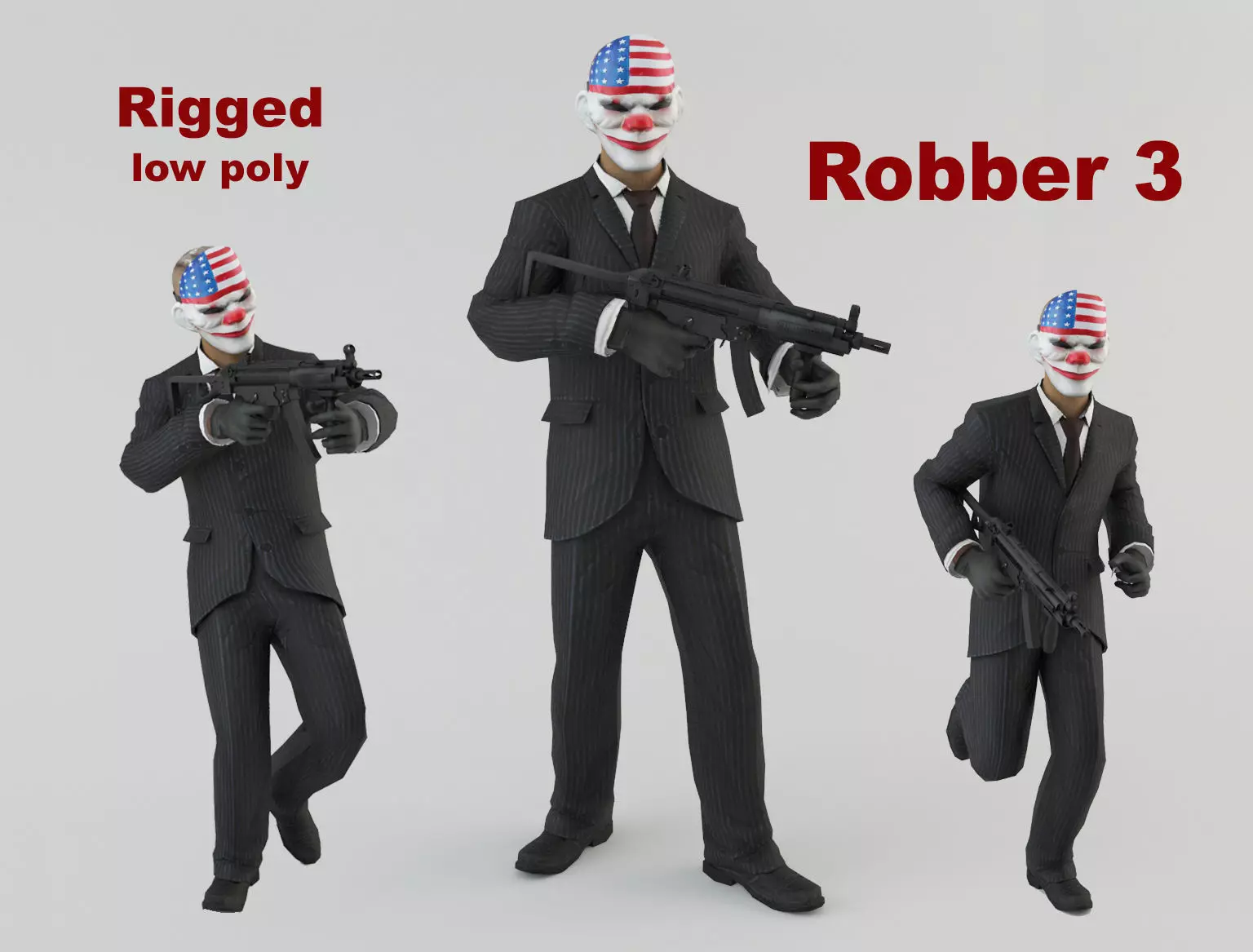 Robber 3 man in suit Low-poly 3D model