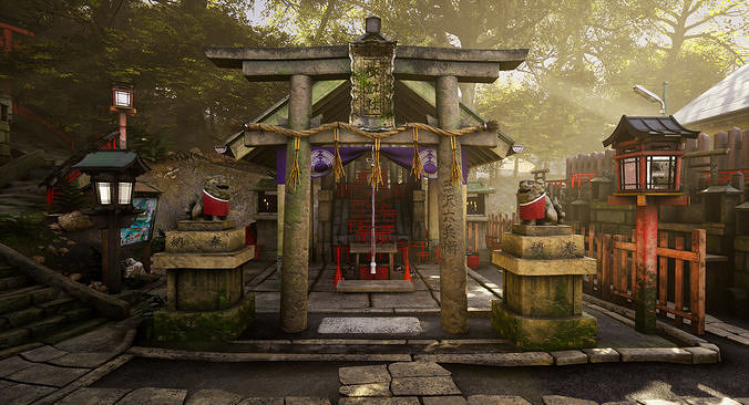 4K Japanese Kyoto Shrine - Fushimi Inari Taisha - Mitsurugisha Low-poly 3D model