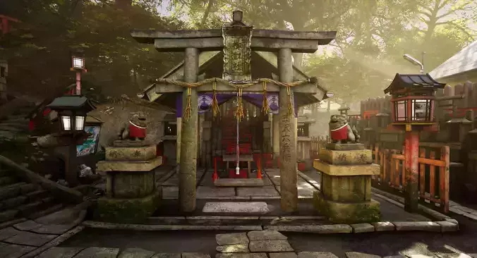 4K Japanese Kyoto Shrine - Fushimi Inari Taisha - Mitsurugisha Low-poly 3D model