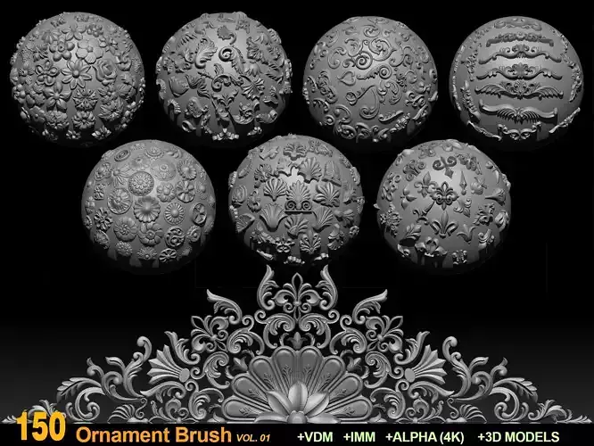 150 Ornament Brushes 4K Alphas and 3D Models- VOL 01 3D model
