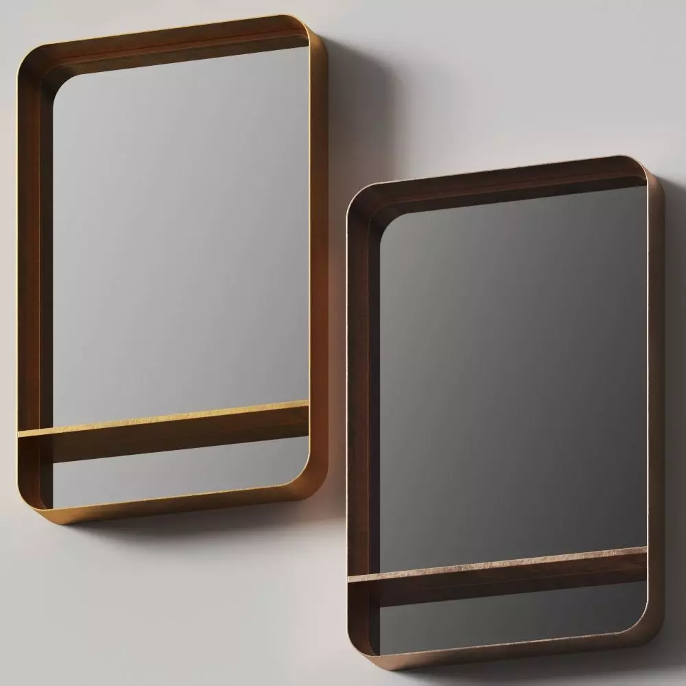 West Elm Gold Mirror with Shelf 3D model_0