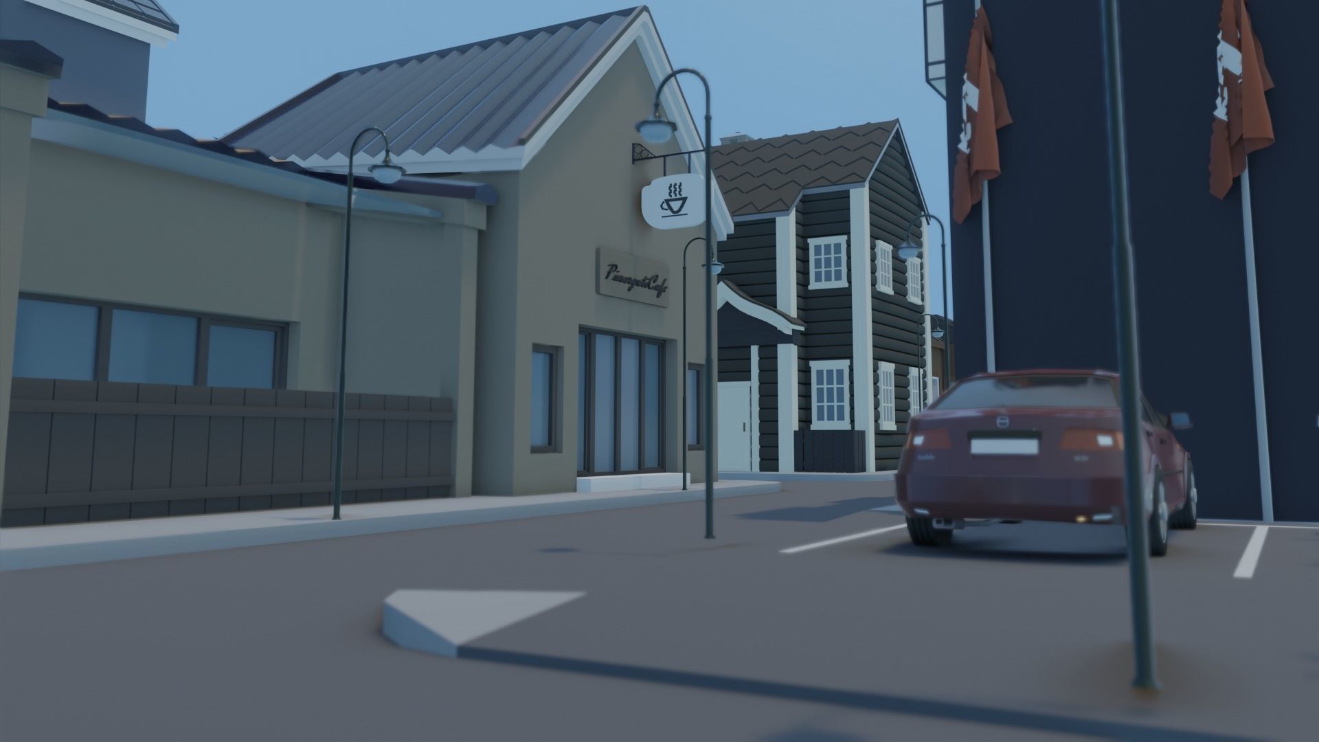 Low poly town in Norway Low-poly 3D model_4
