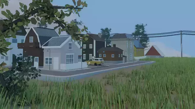 Low poly town in Norway Low-poly 3D model