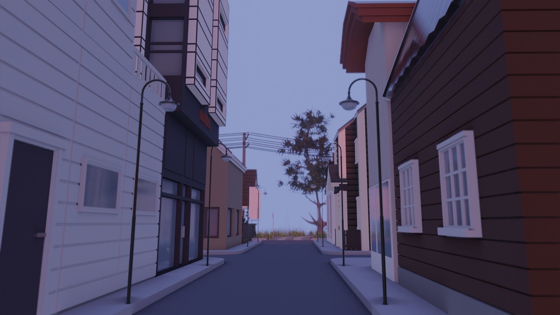 Low poly town in Norway Low-poly 3D model_9