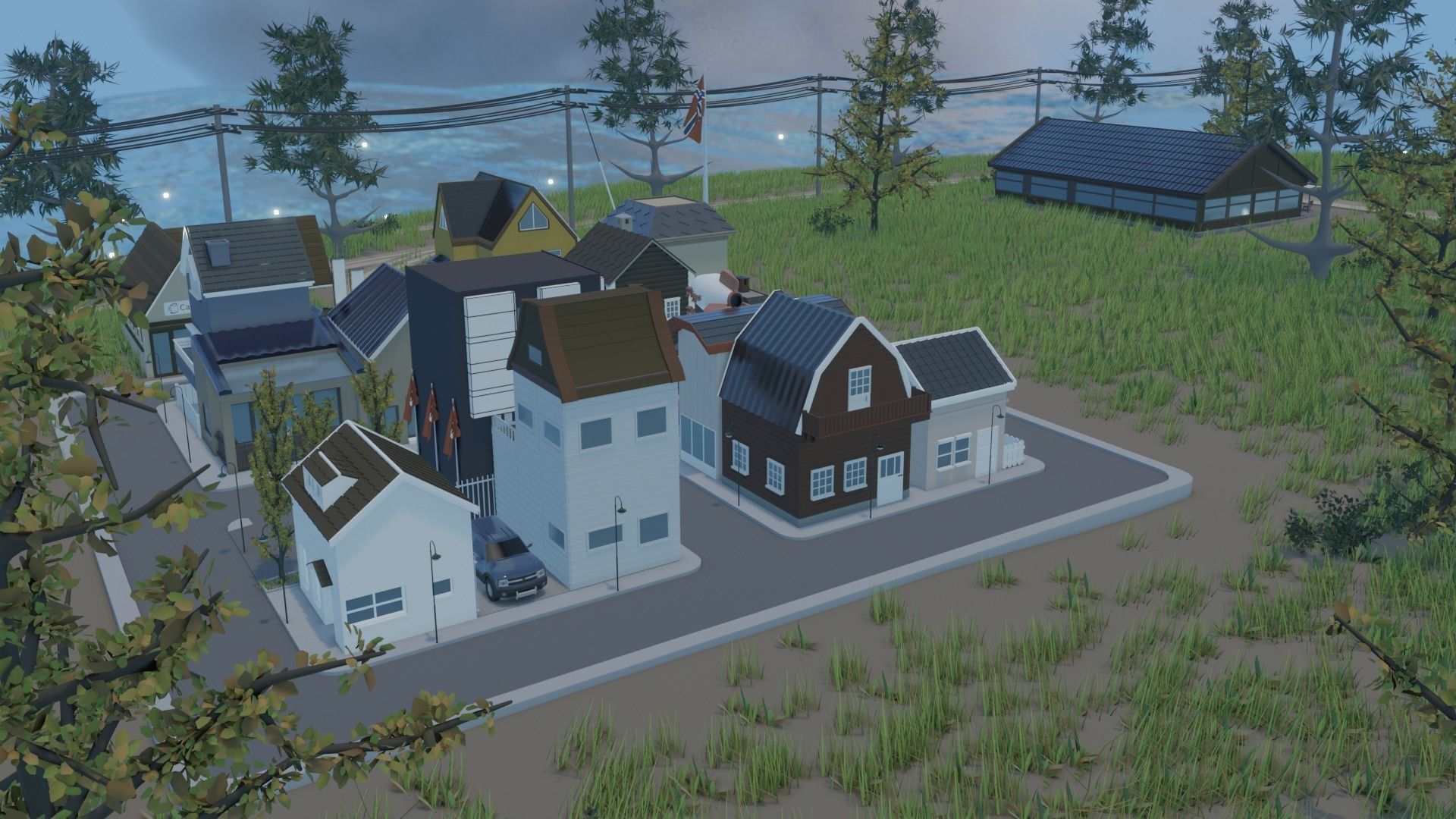 Low poly town in Norway Low-poly 3D model_21