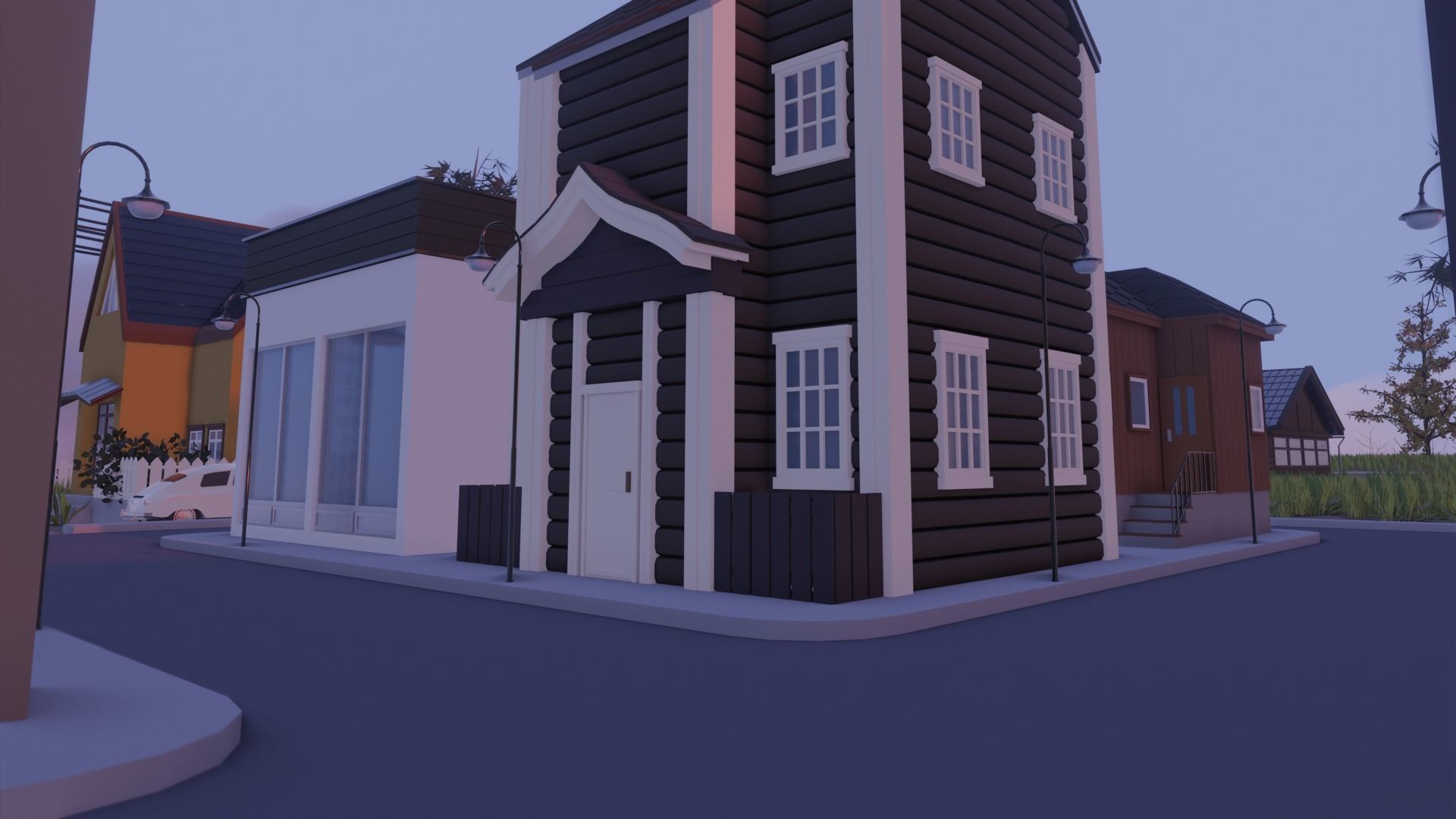 Low poly town in Norway Low-poly 3D model_6