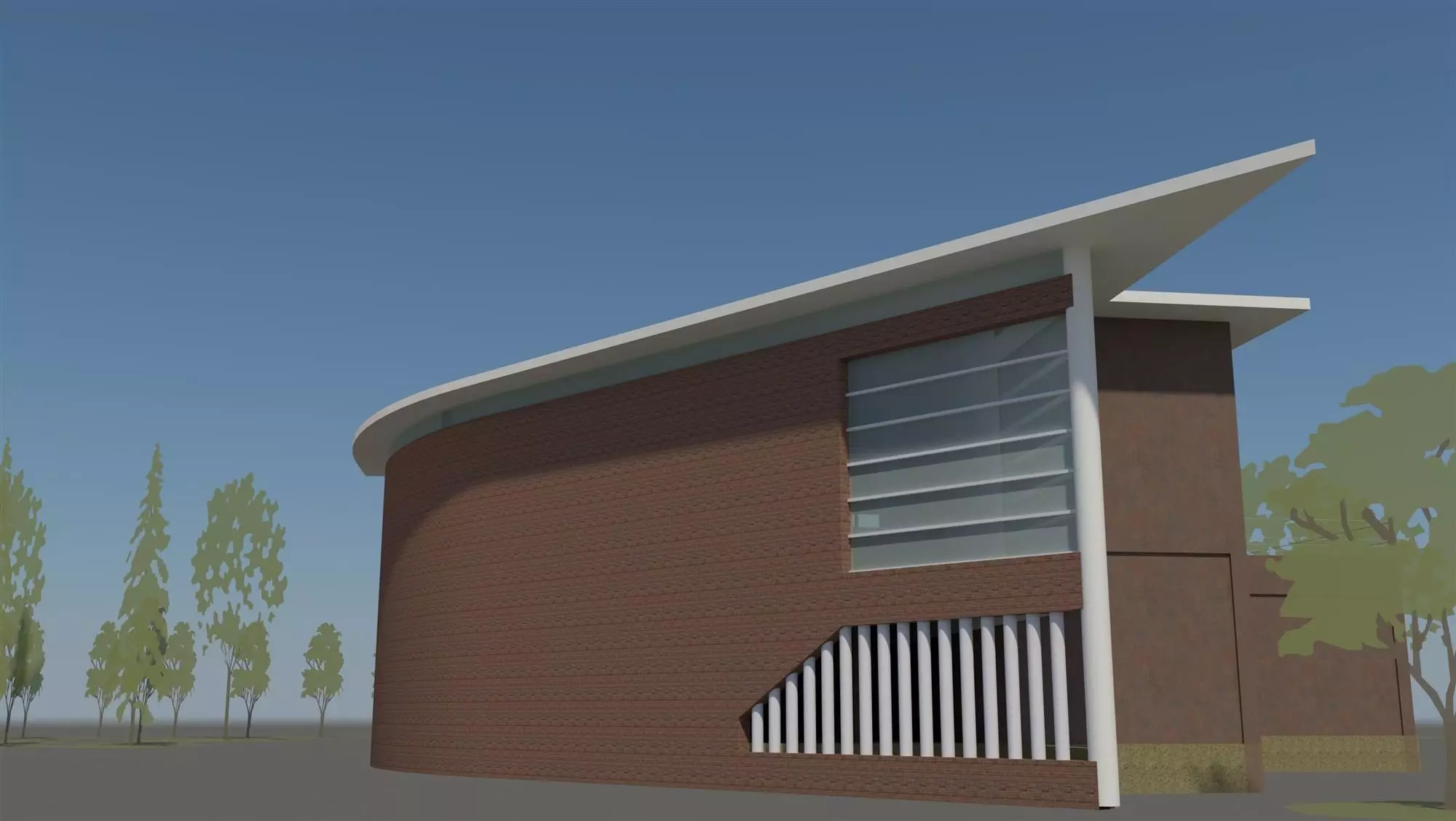 Office with wall facade 3D model_0