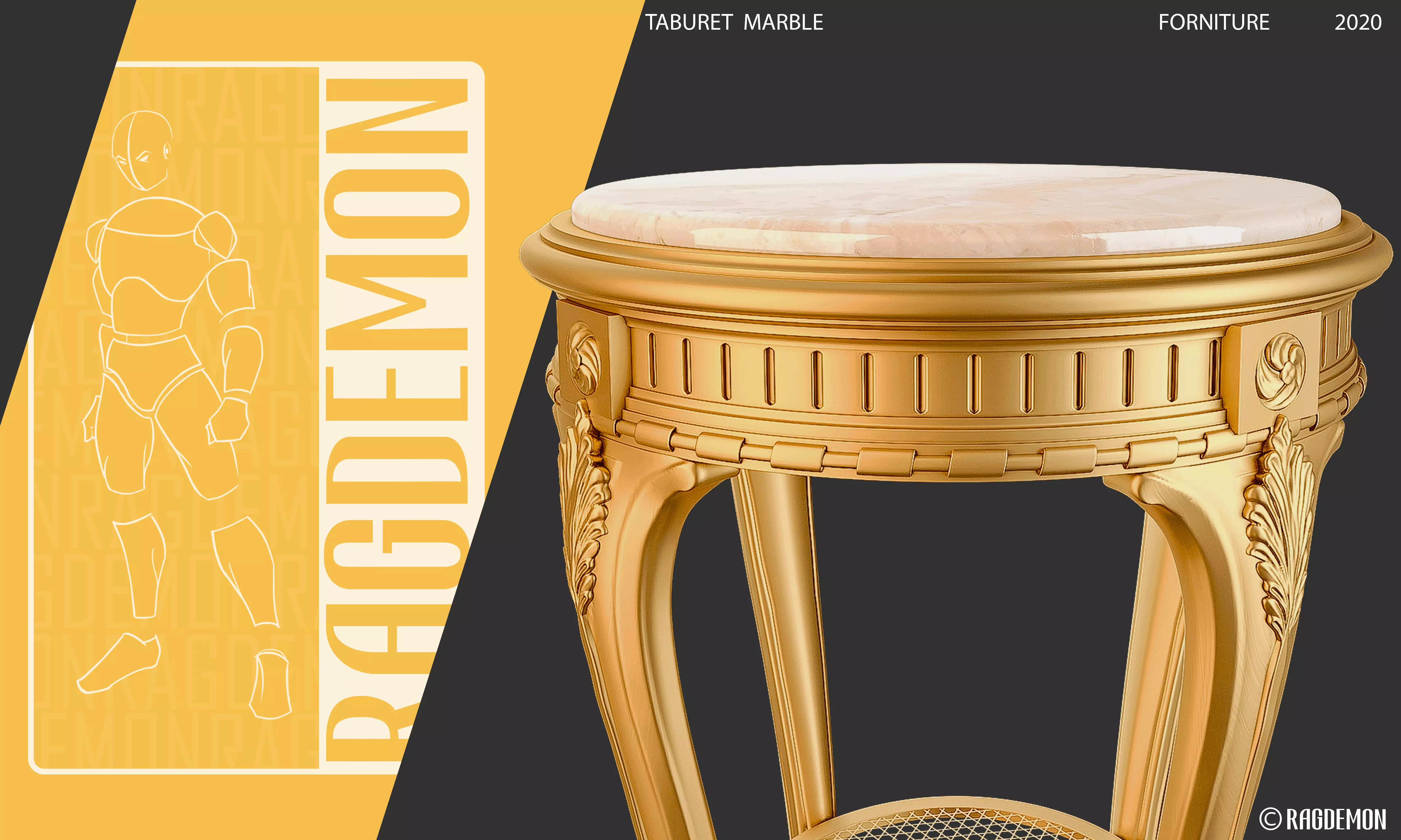 Taboret Marble Top 3D model