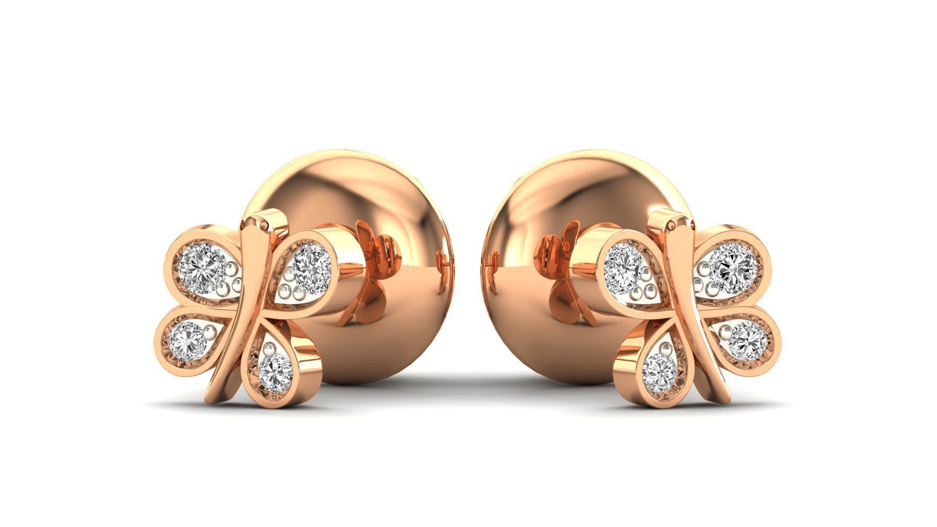 Earrings-0846 two rose gold butterfly stud earrings with diam... 3D print model_1