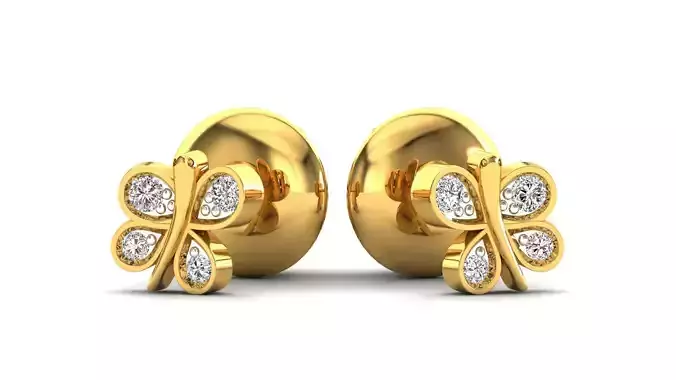 Earrings-0846 two rose gold butterfly stud earrings with diam... 3D print model