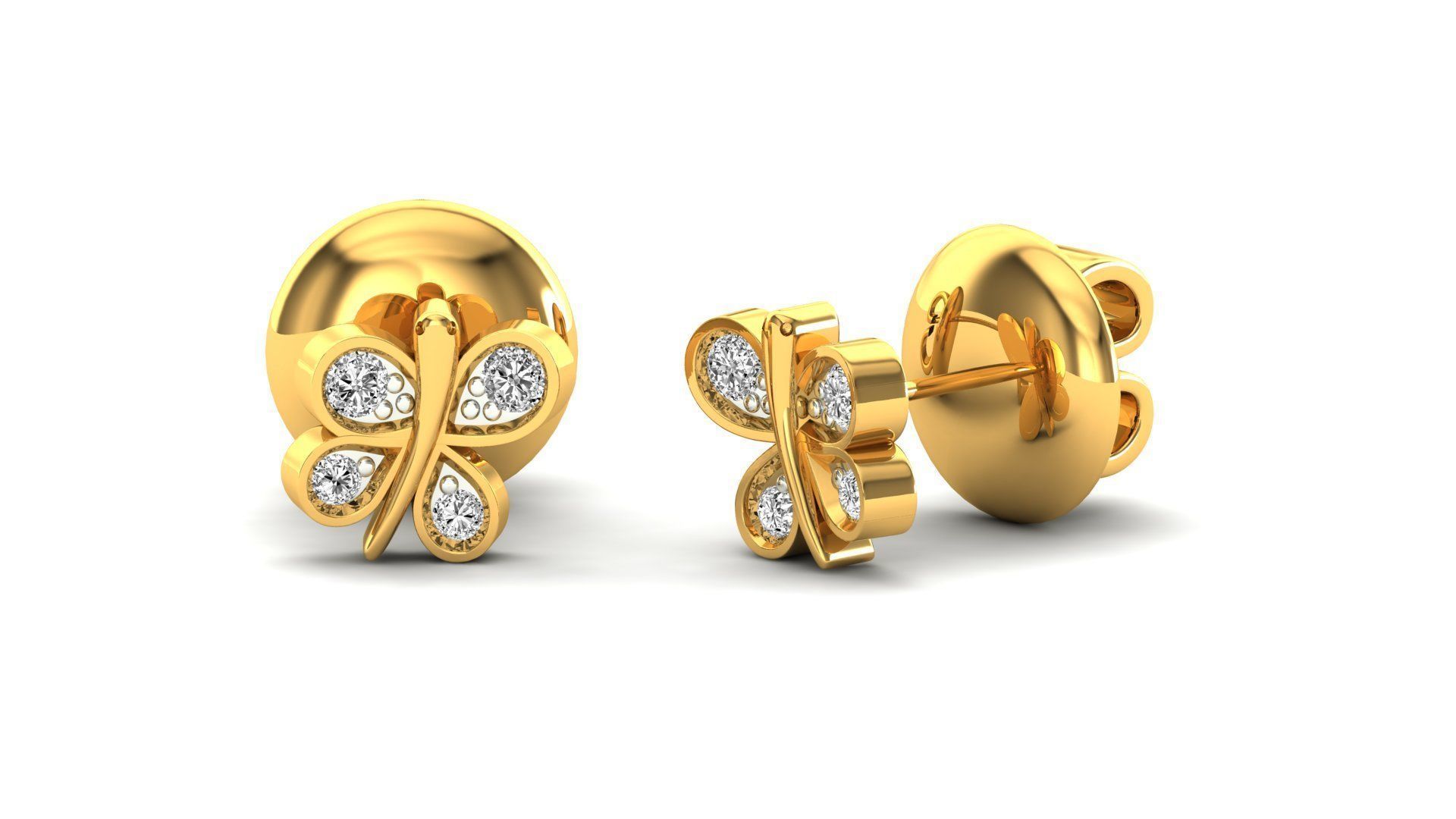 Earrings-0846 two rose gold butterfly stud earrings with diam... 3D print model_18