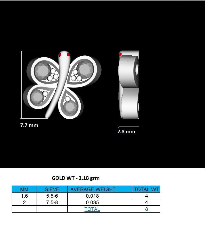 Earrings-0846 two rose gold butterfly stud earrings with diam... 3D print model_5