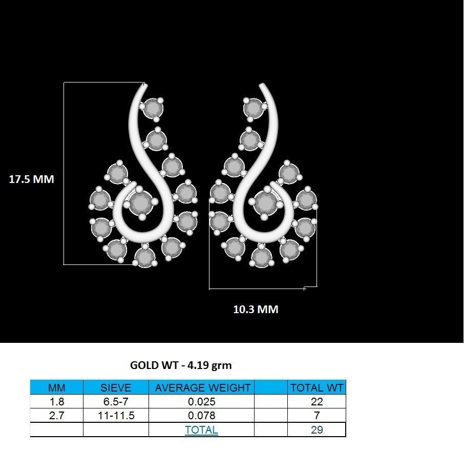 Earrings-0478 pair of earrings in rose gold with diamonds 3D print model_3