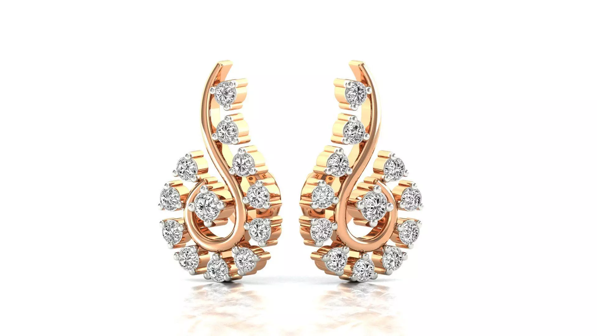 Earrings-0478 pair of earrings in rose gold with diamonds 3D print model_0