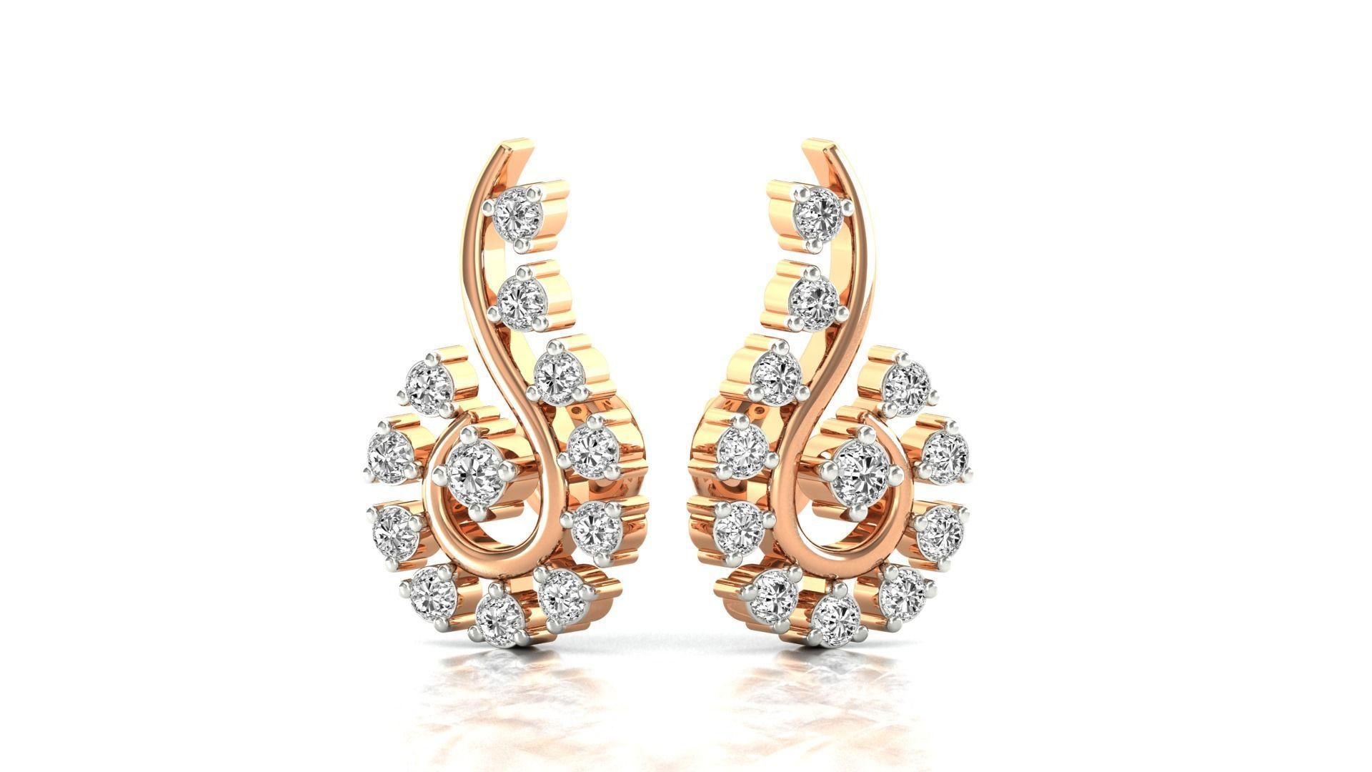 Earrings-0478 pair of earrings in rose gold with diamonds 3D print model_9