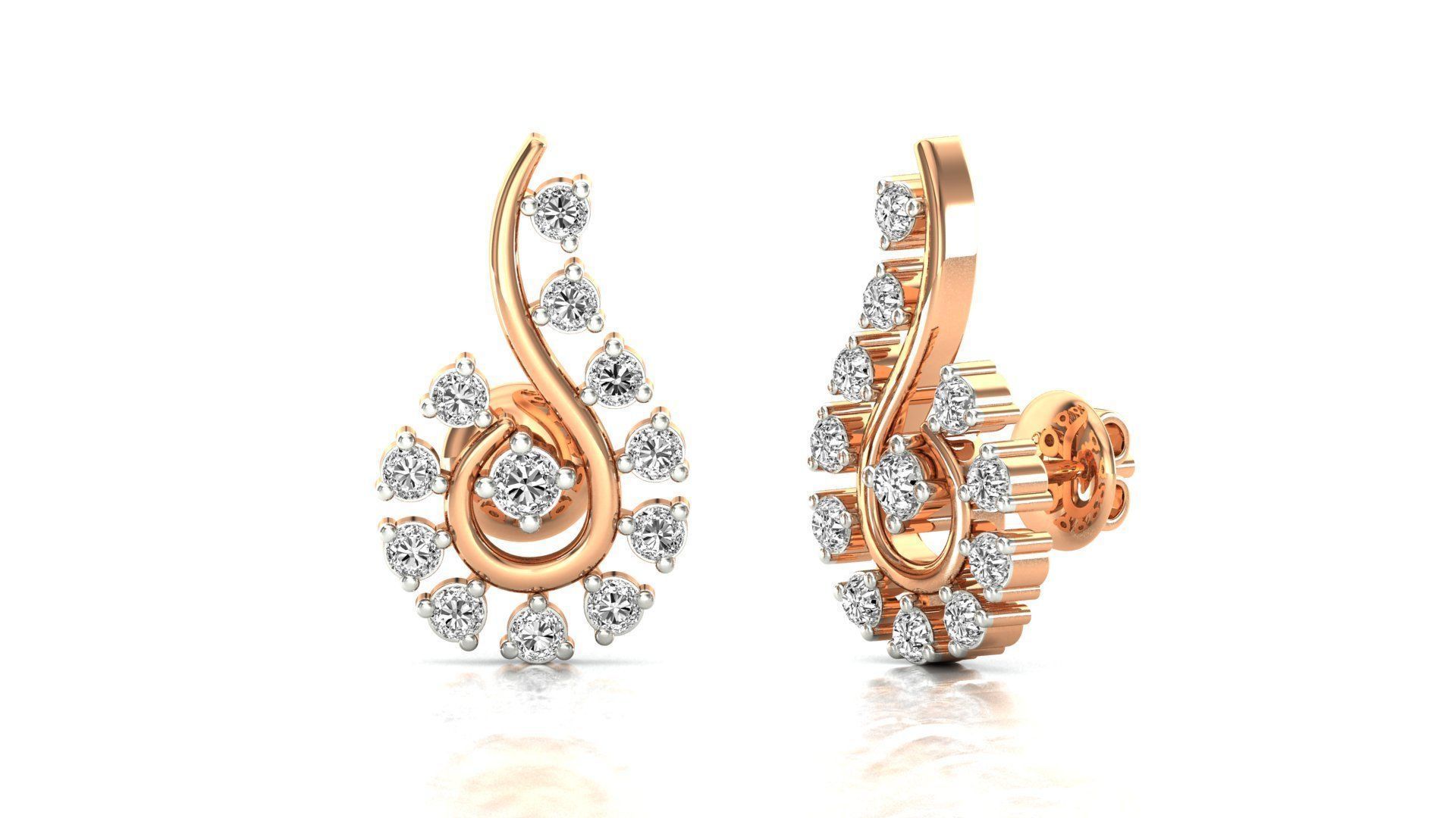 Earrings-0478 pair of earrings in rose gold with diamonds 3D print model_4