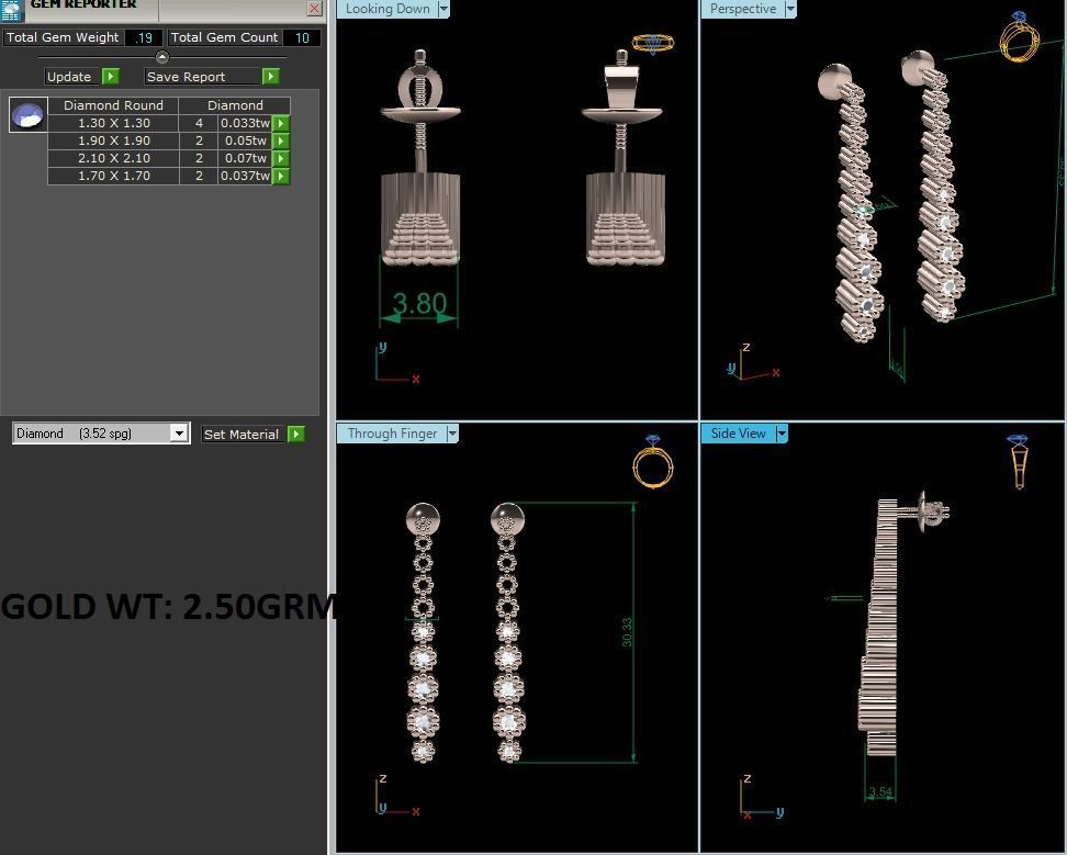 Earrings-1779 rose gold diamond dangle earrings 3D print model_13