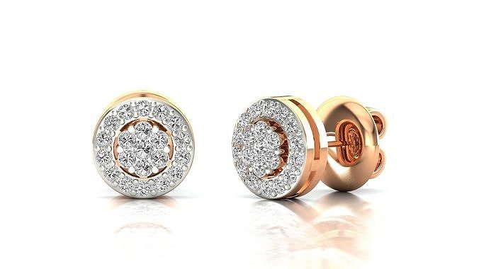 Earrings-6442 pair of diamond stud earrings in rose gold 3D print model