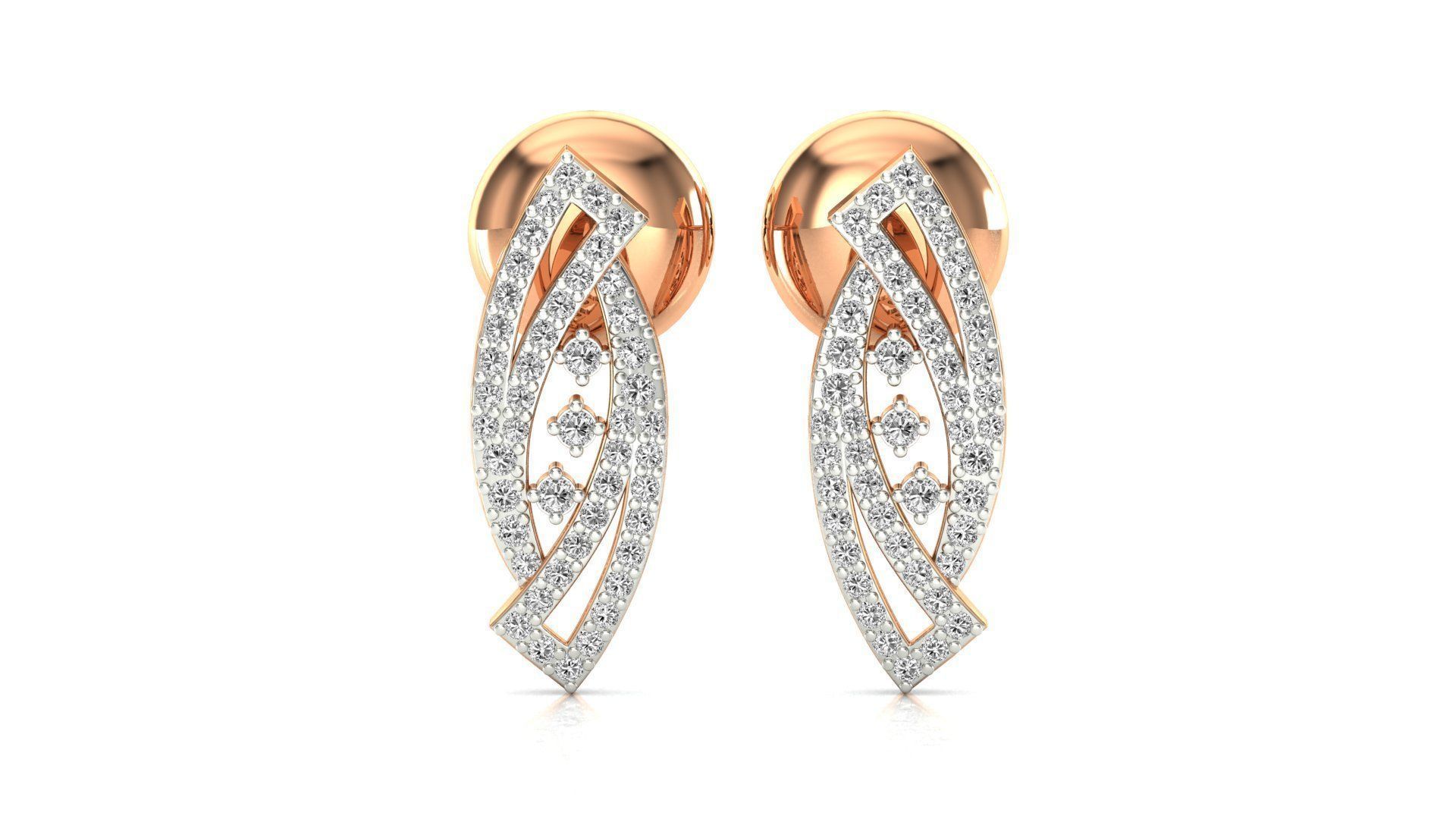 Earrings-1732 diamond earring in rose gold 3D print model_8