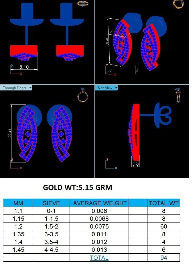 Earrings-1732 diamond earring in rose gold 3D print model_6