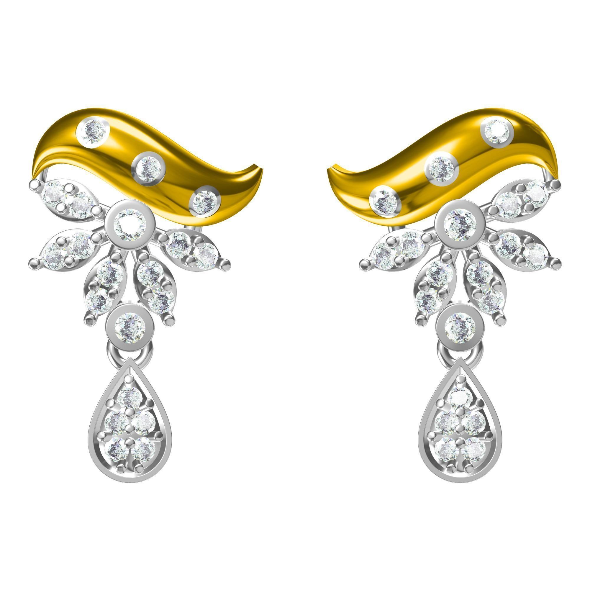 Earrings-11049 rose gold earring with diamonds 3D print model_19