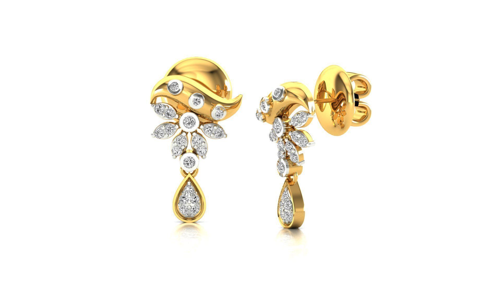 Earrings-11049 rose gold earring with diamonds 3D print model_4
