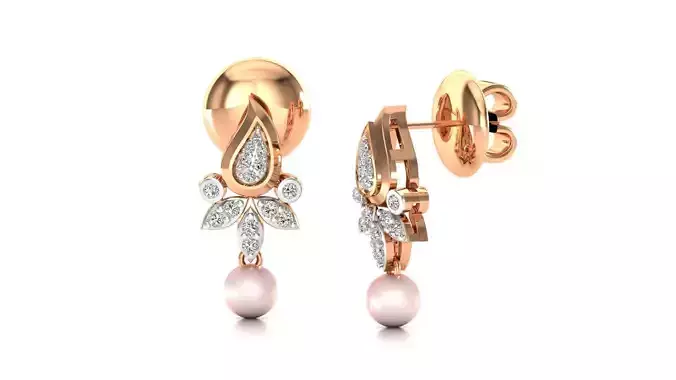 Earrings-7406 pearl and diamond earring in rose gold