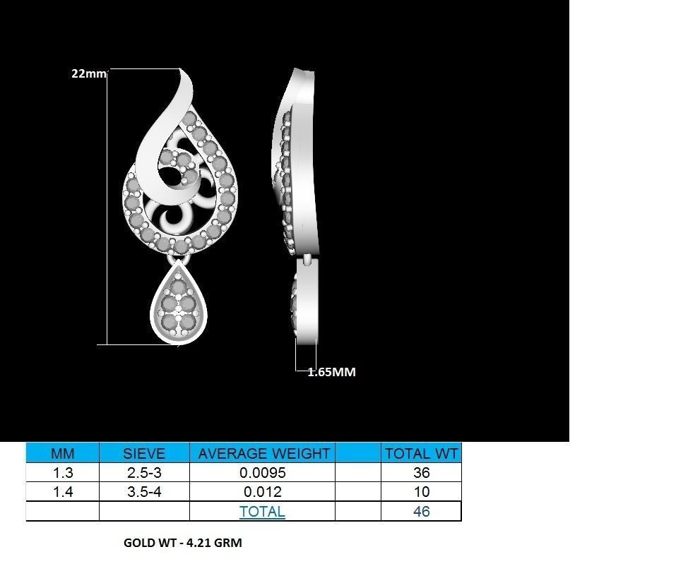 Earrings-7407 rose gold and diamond earrings 3D print model_6