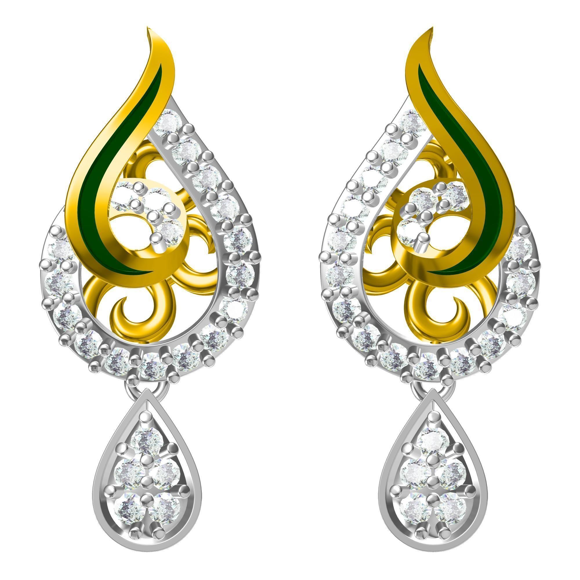 Earrings-7407 rose gold and diamond earrings 3D print model_19