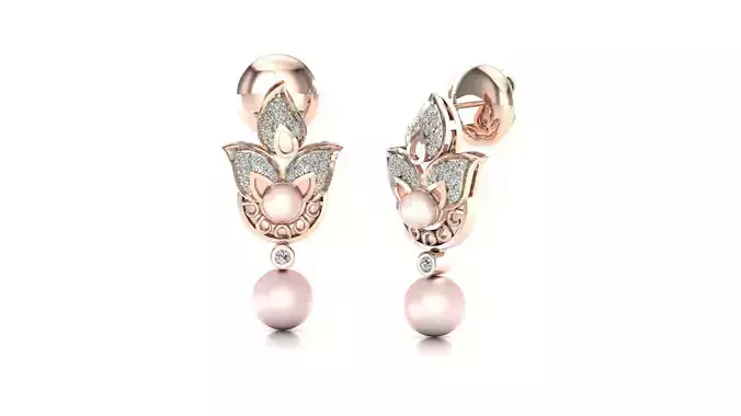 Earrings-7293 pair of rose gold earrings with pearls