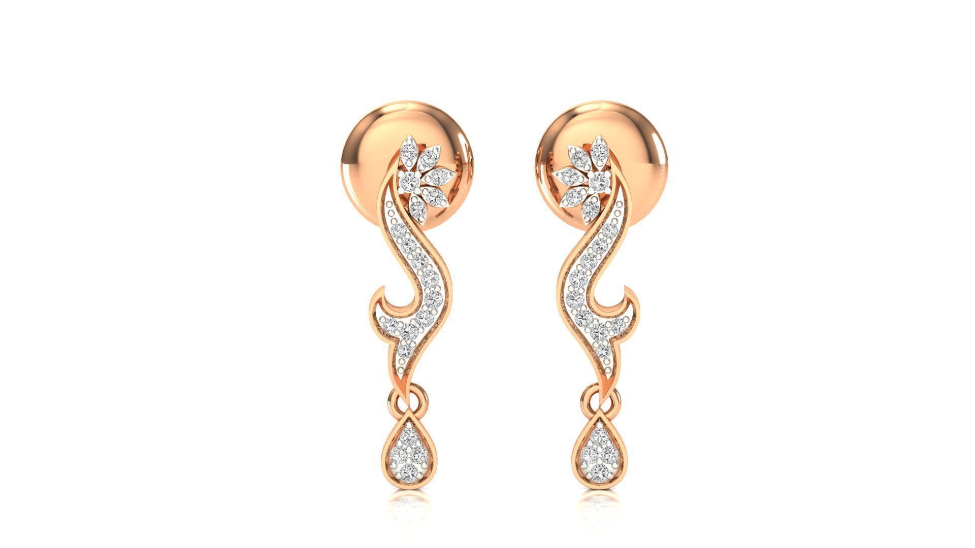 Earrings-0782 rose gold earrings with diamonds 3D print model_8