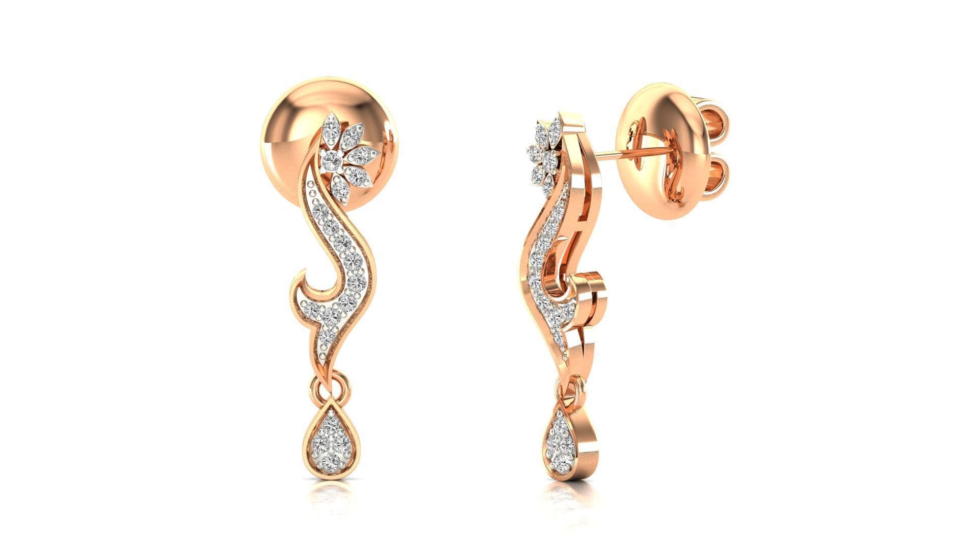 Earrings-0782 rose gold earrings with diamonds 3D print model_1