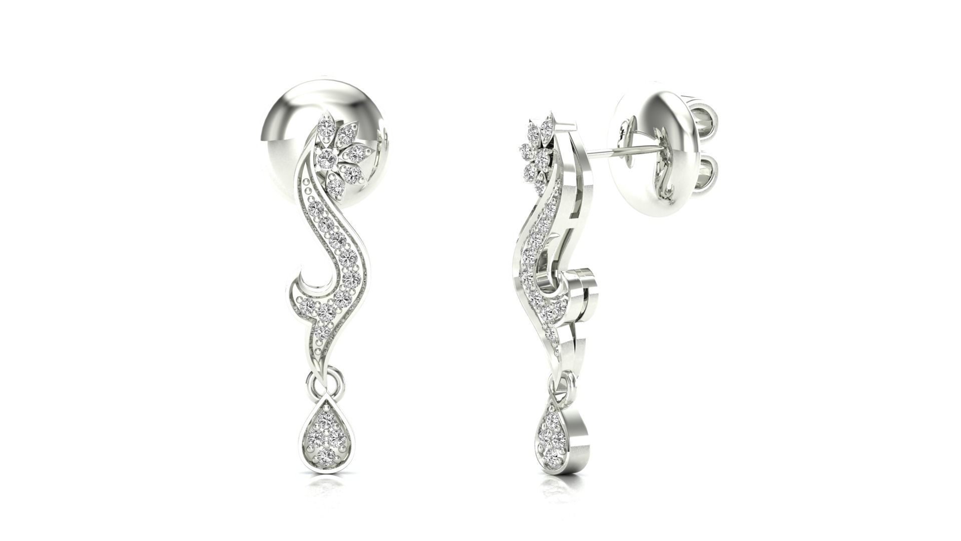 Earrings-0782 rose gold earrings with diamonds 3D print model_3