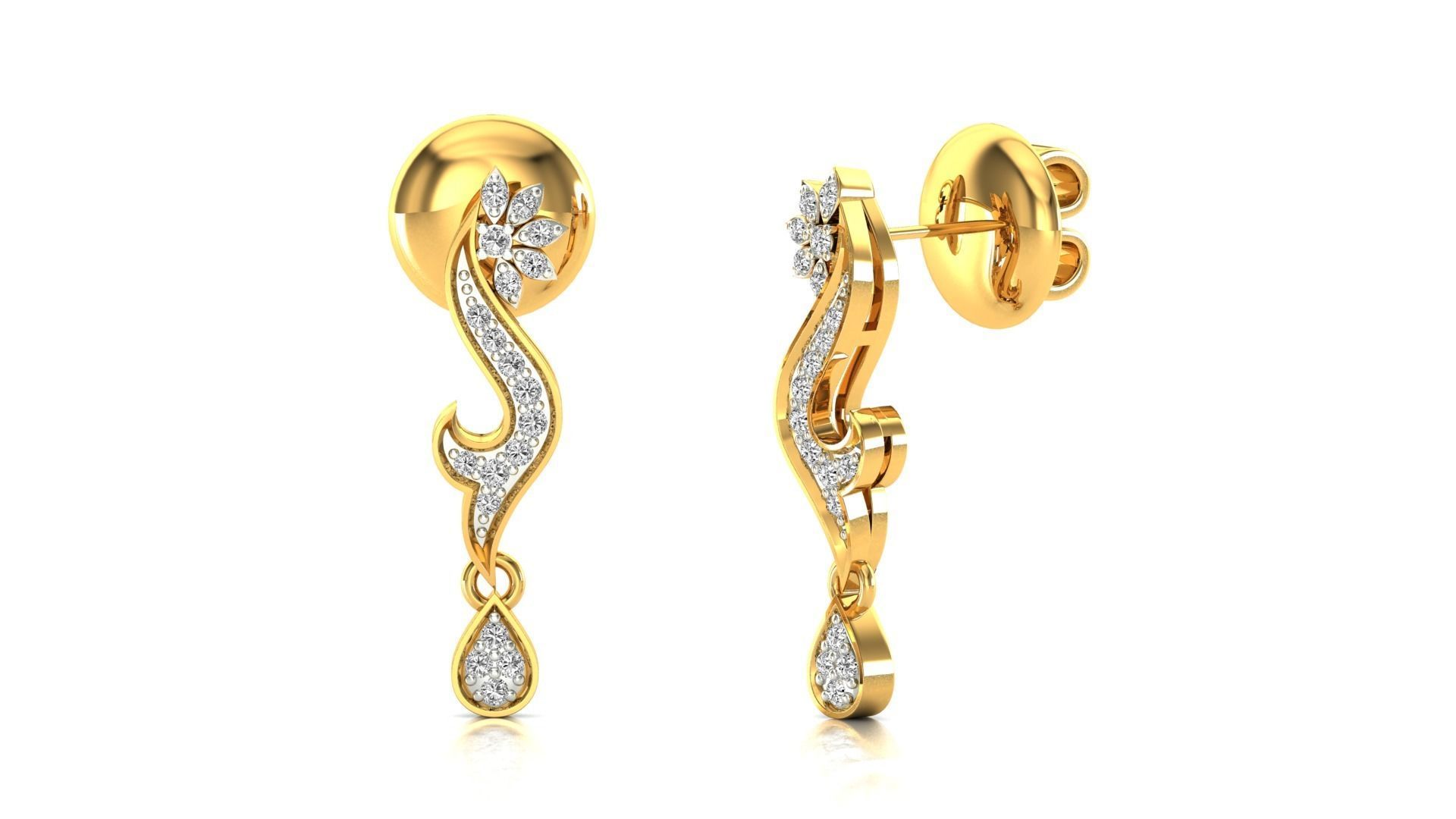 Earrings-0782 rose gold earrings with diamonds 3D print model_6