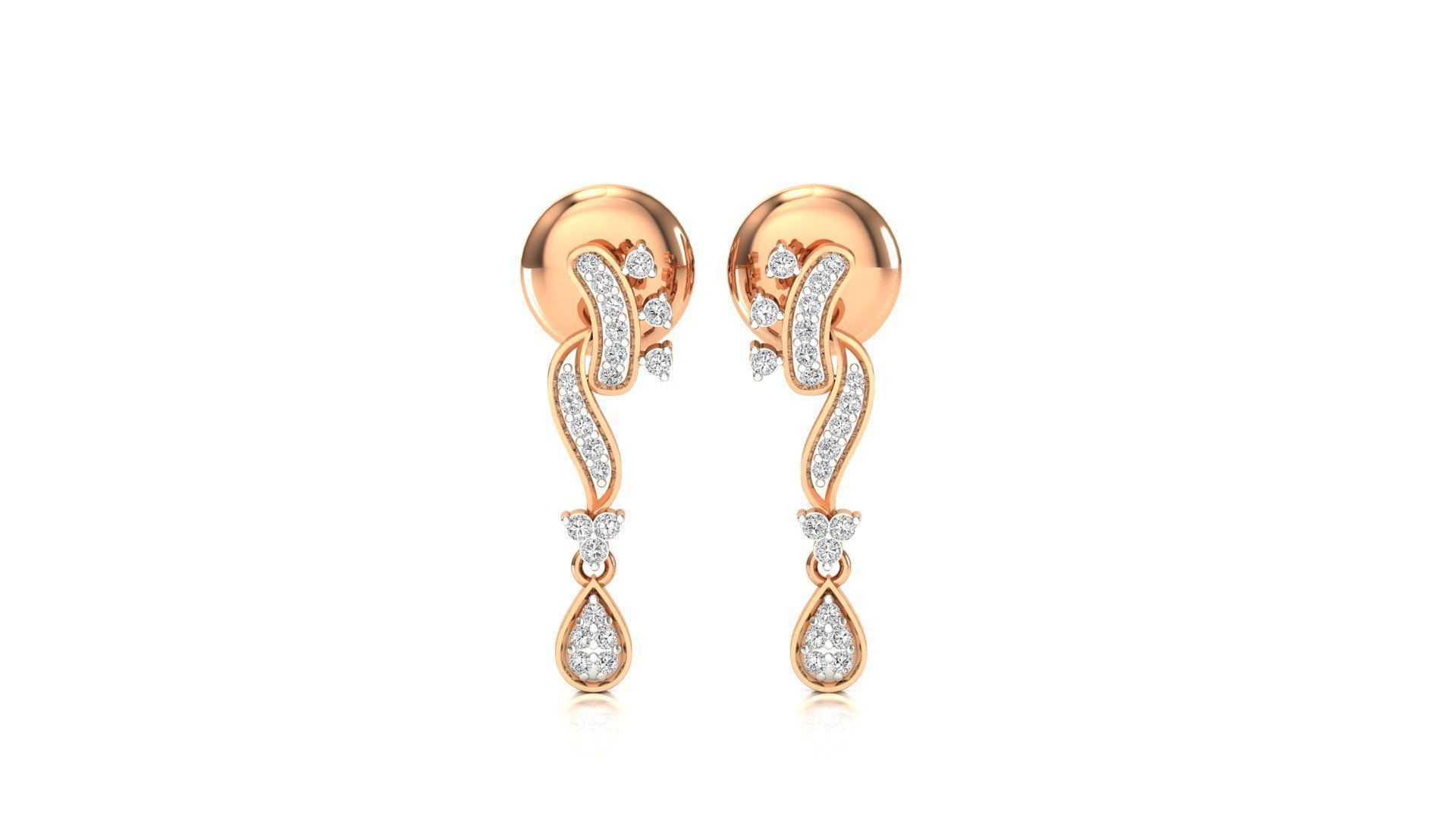 Earrings-0552 rose gold diamond dangle earrings 3D print model_8