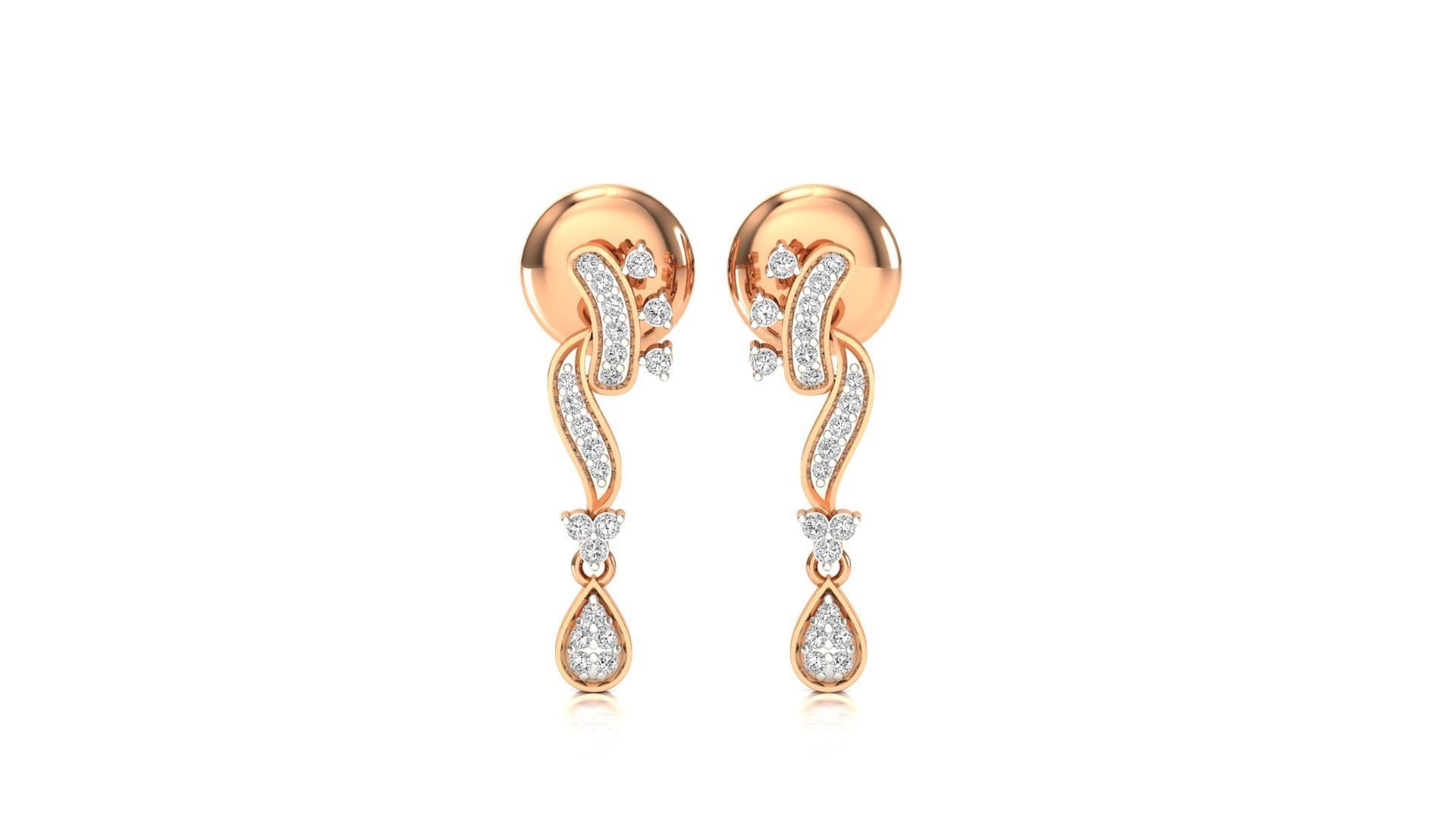 Earrings-0552 rose gold diamond dangle earrings 3D print model_9