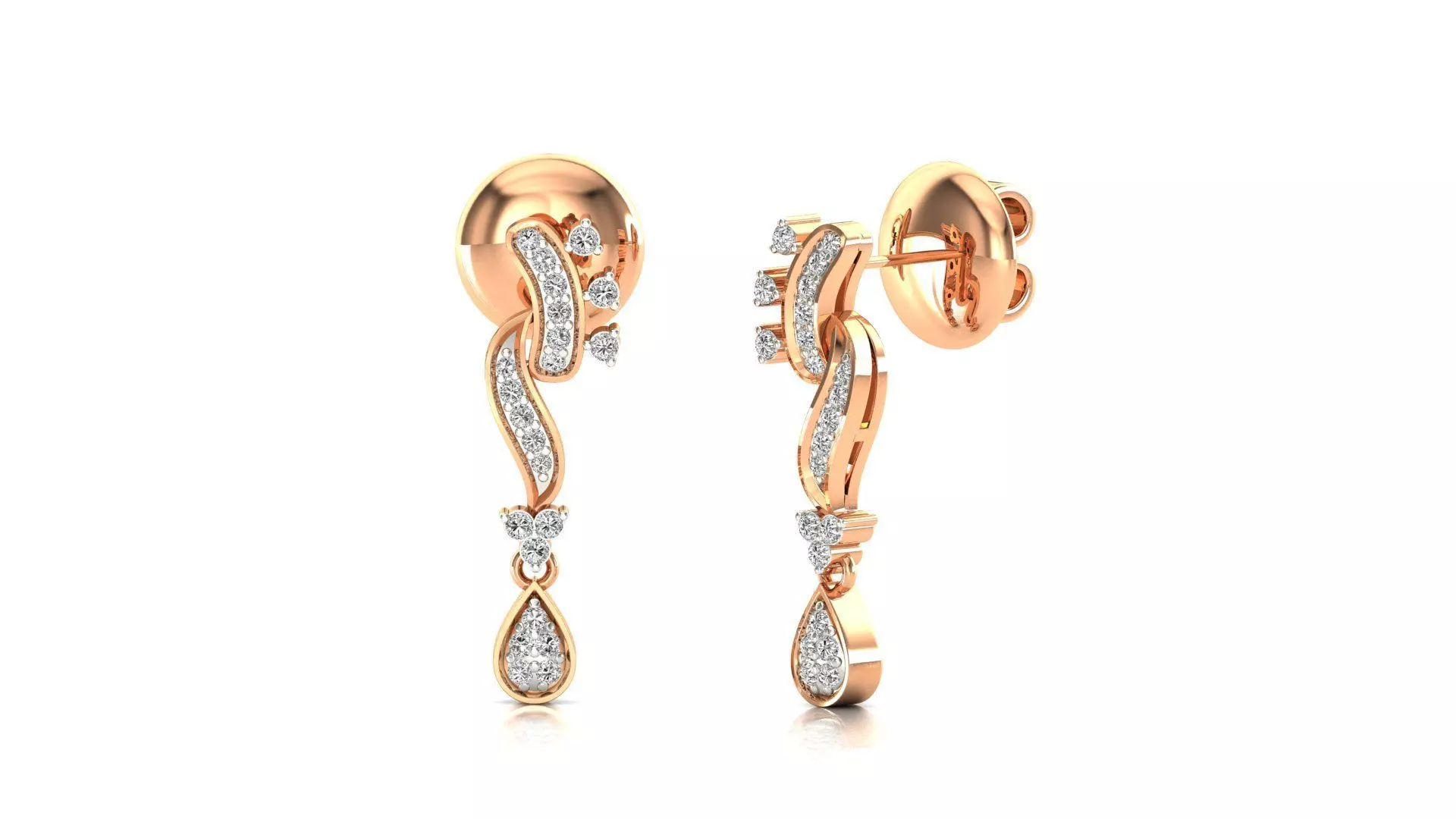 Earrings-0552 rose gold diamond dangle earrings 3D print model_0