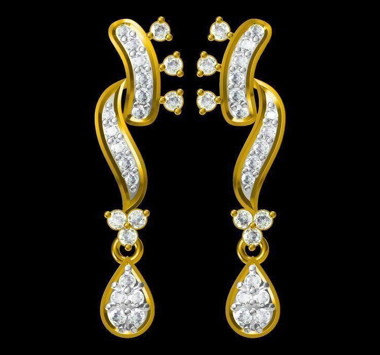 Earrings-0552 rose gold diamond dangle earrings 3D print model_5