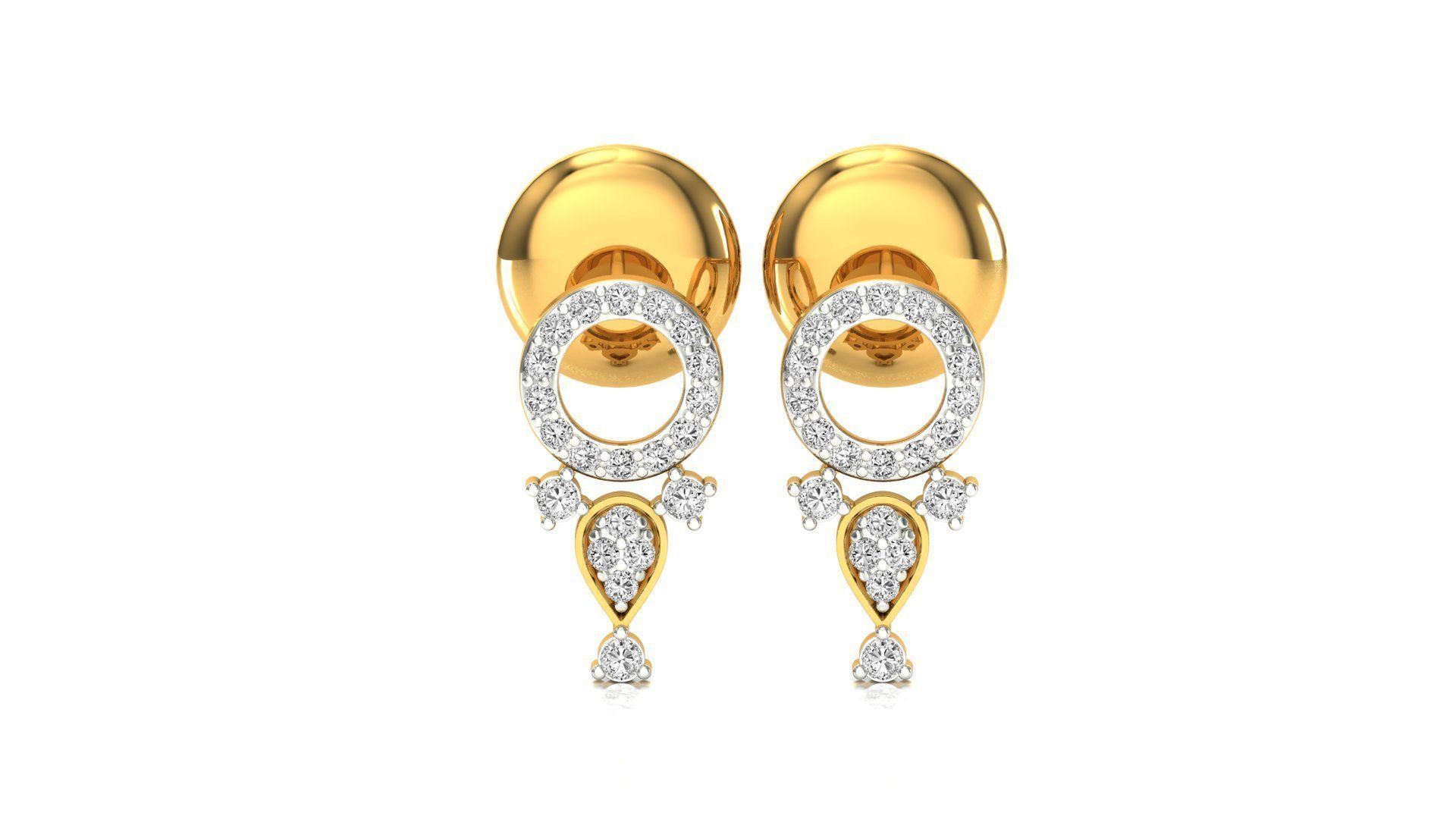 Earrings-0550 pair of rose gold earrings with diamonds 3D print model_12