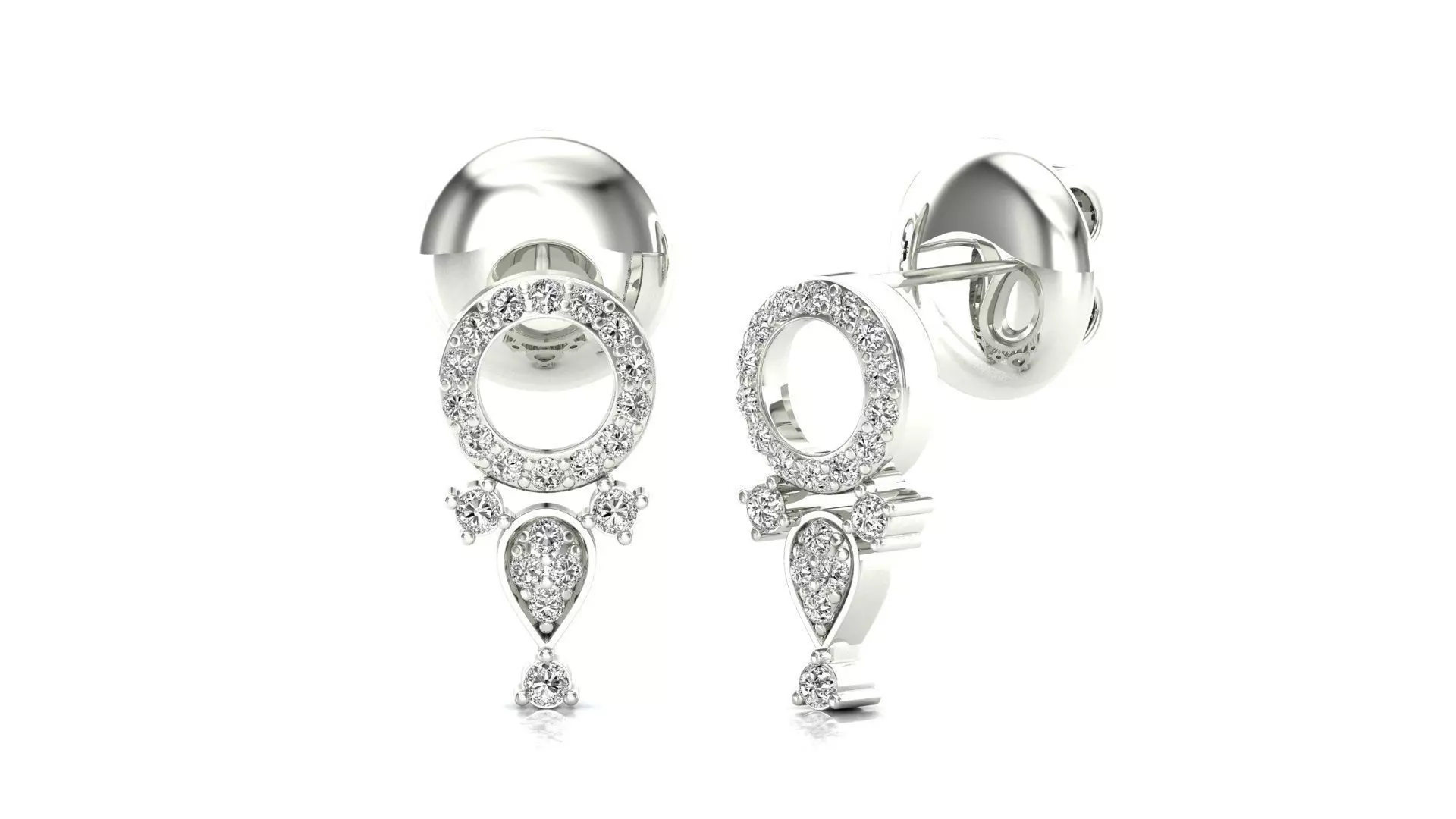 Earrings-0550 pair of rose gold earrings with diamonds 3D print model_0