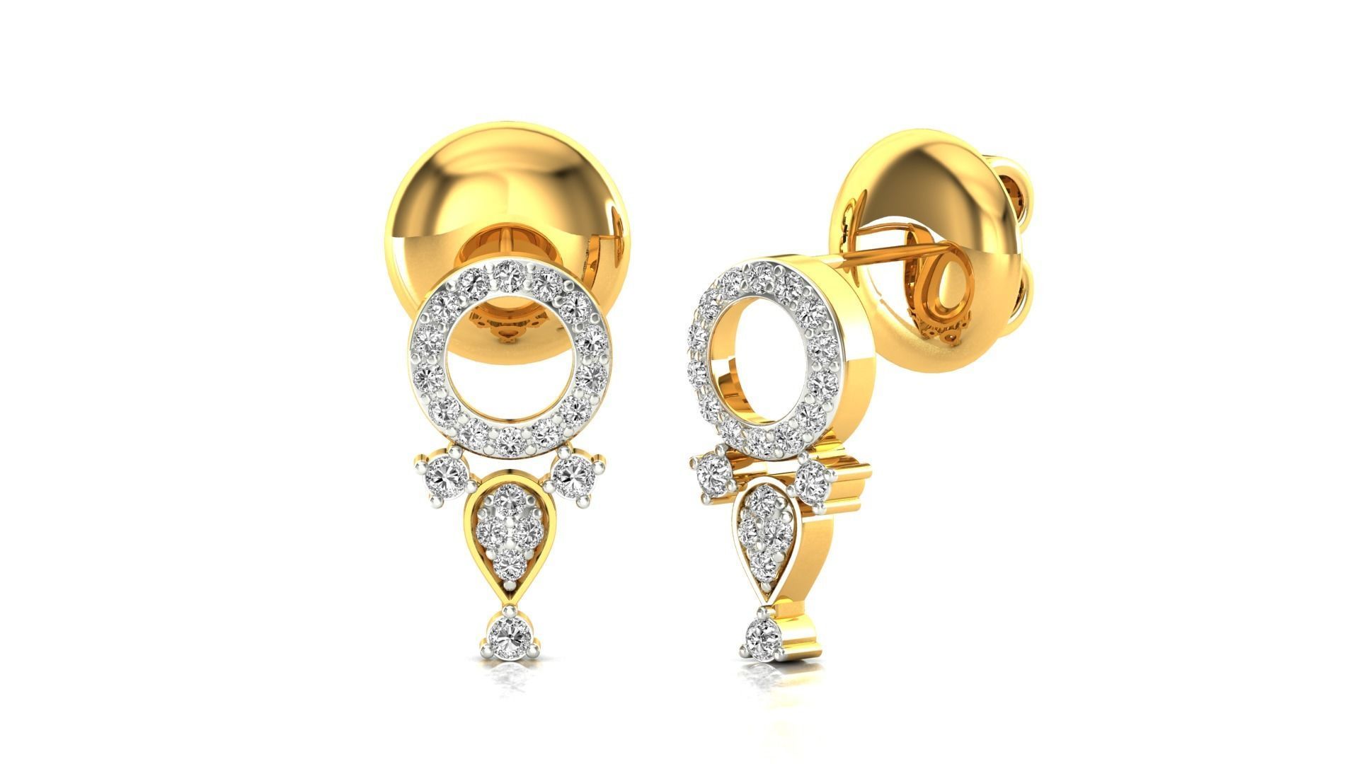 Earrings-0550 pair of rose gold earrings with diamonds 3D print model_7