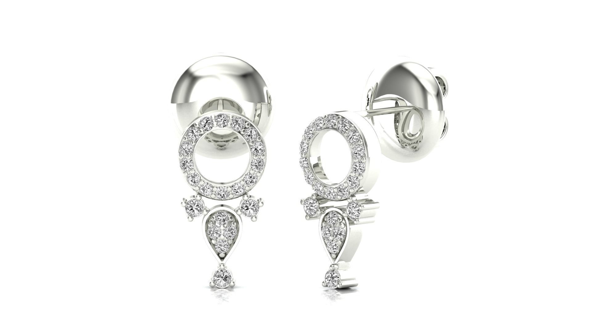 Earrings-0550 pair of rose gold earrings with diamonds 3D print model_4