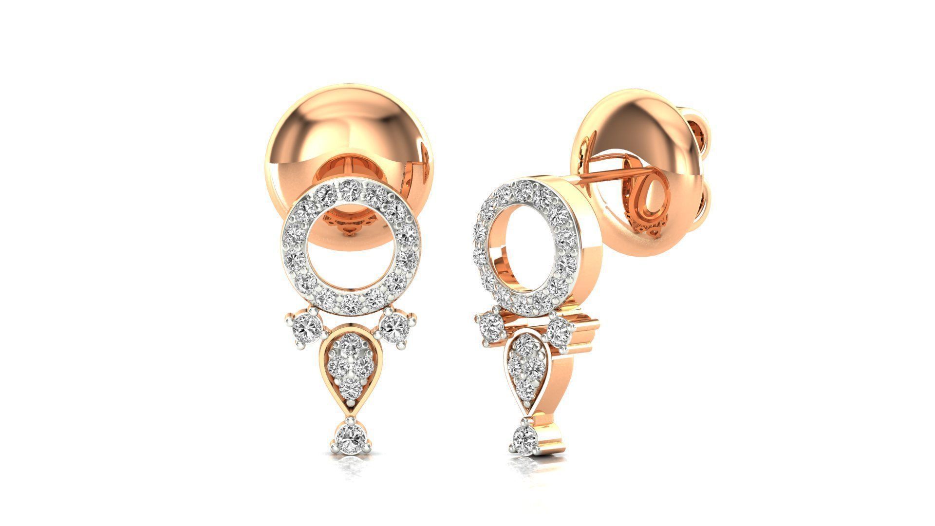 Earrings-0550 pair of rose gold earrings with diamonds 3D print model_2