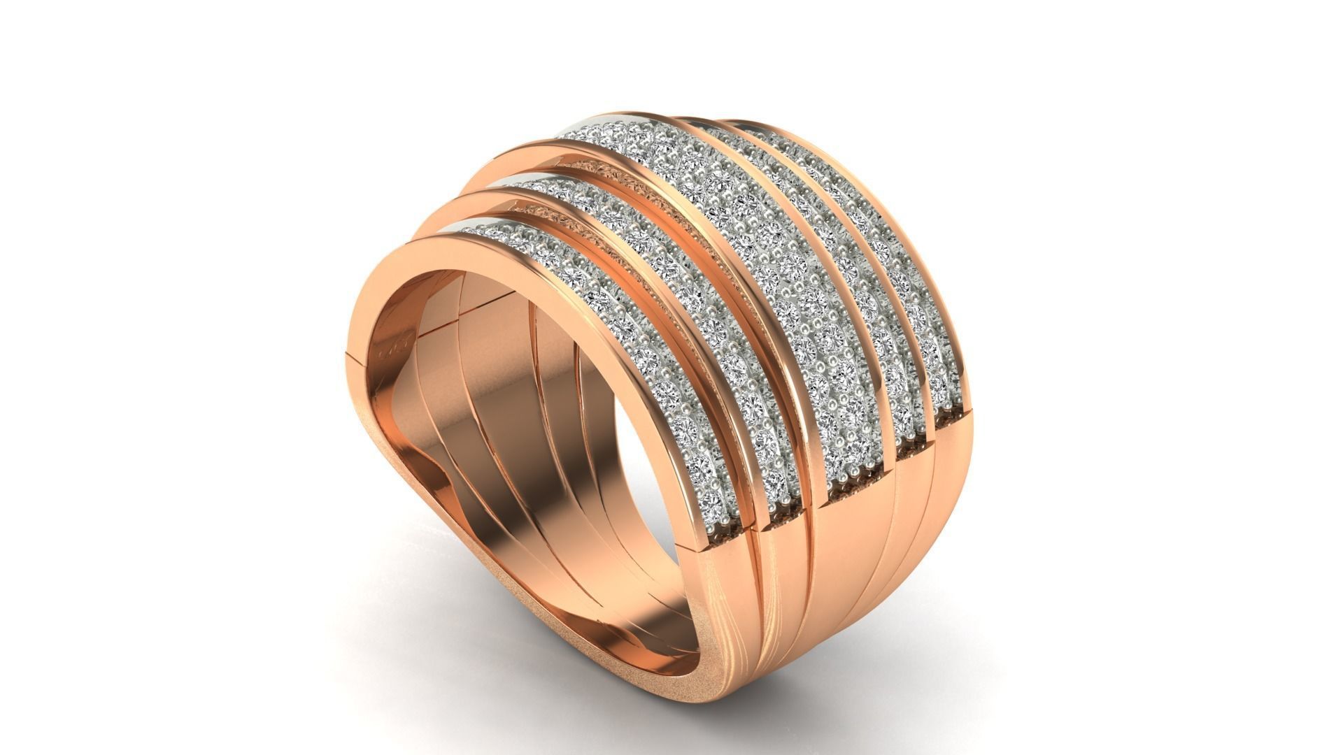 Ring-11014 gold ring with diamonds 3D print model_1