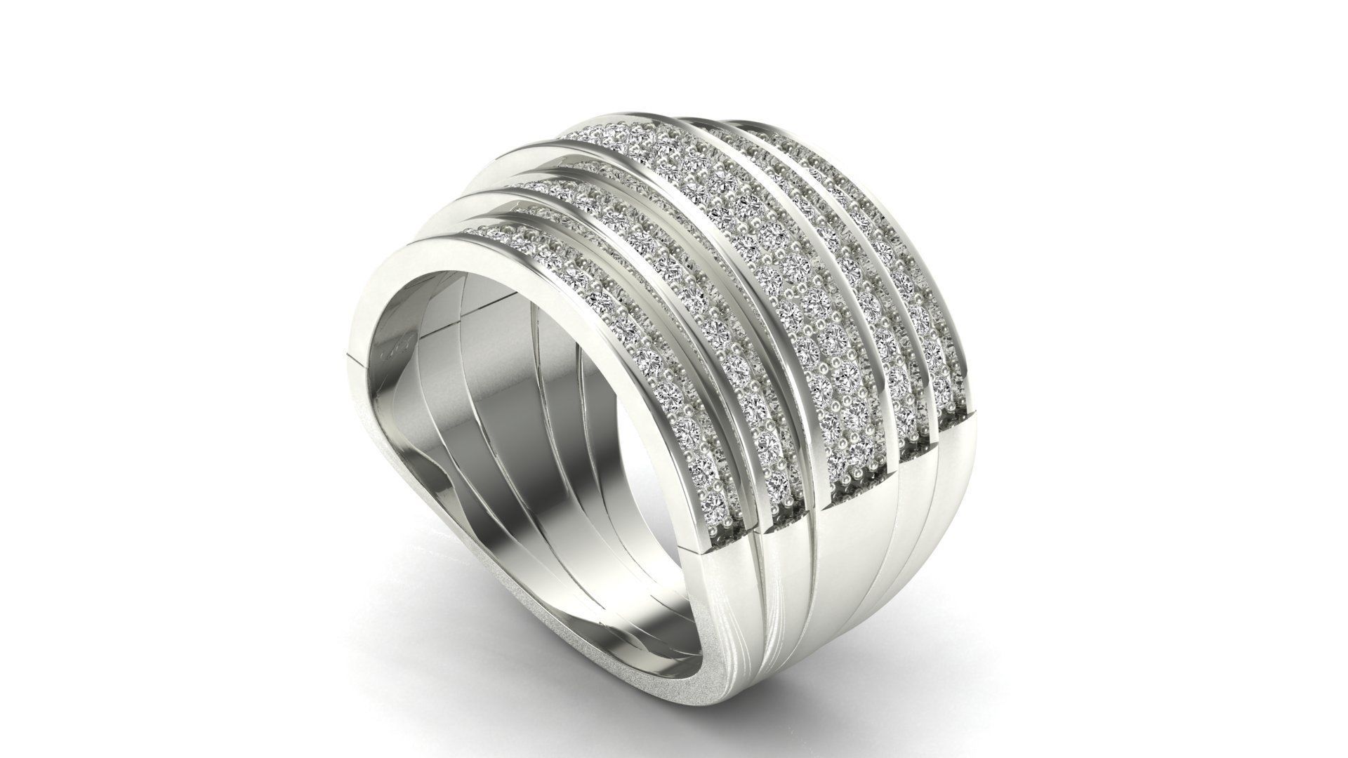 Ring-11014 gold ring with diamonds 3D print model_2