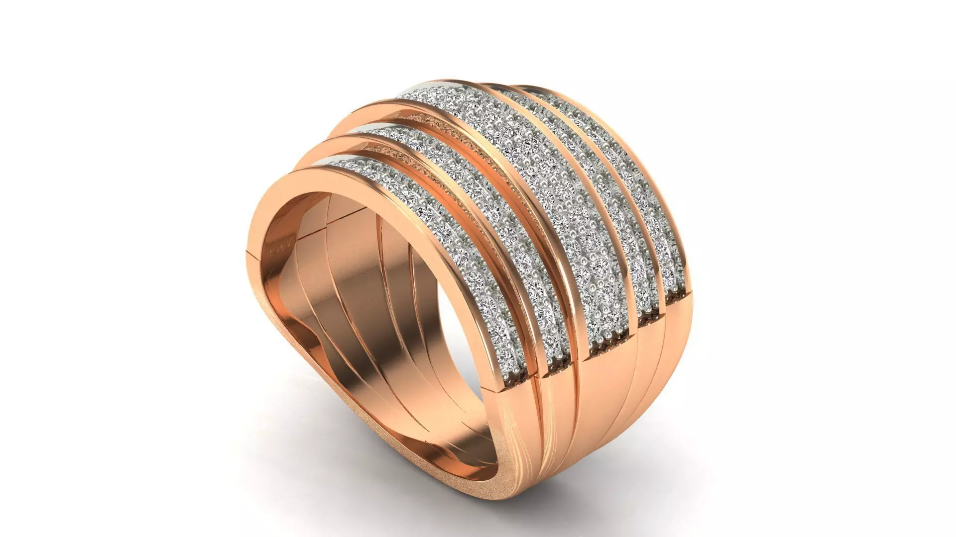 Ring-11014 gold ring with diamonds 3D print model_0