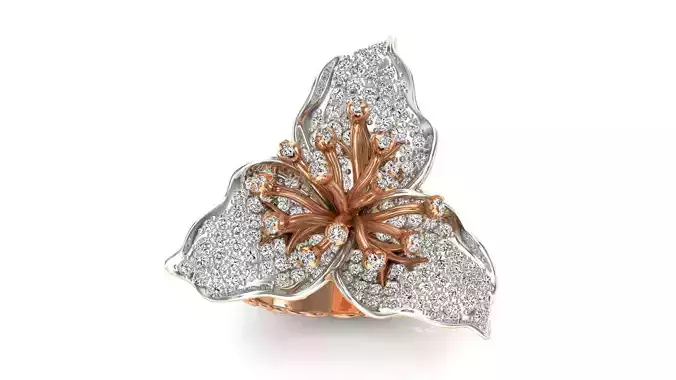 Ring-9634 rose gold diamond flower ring