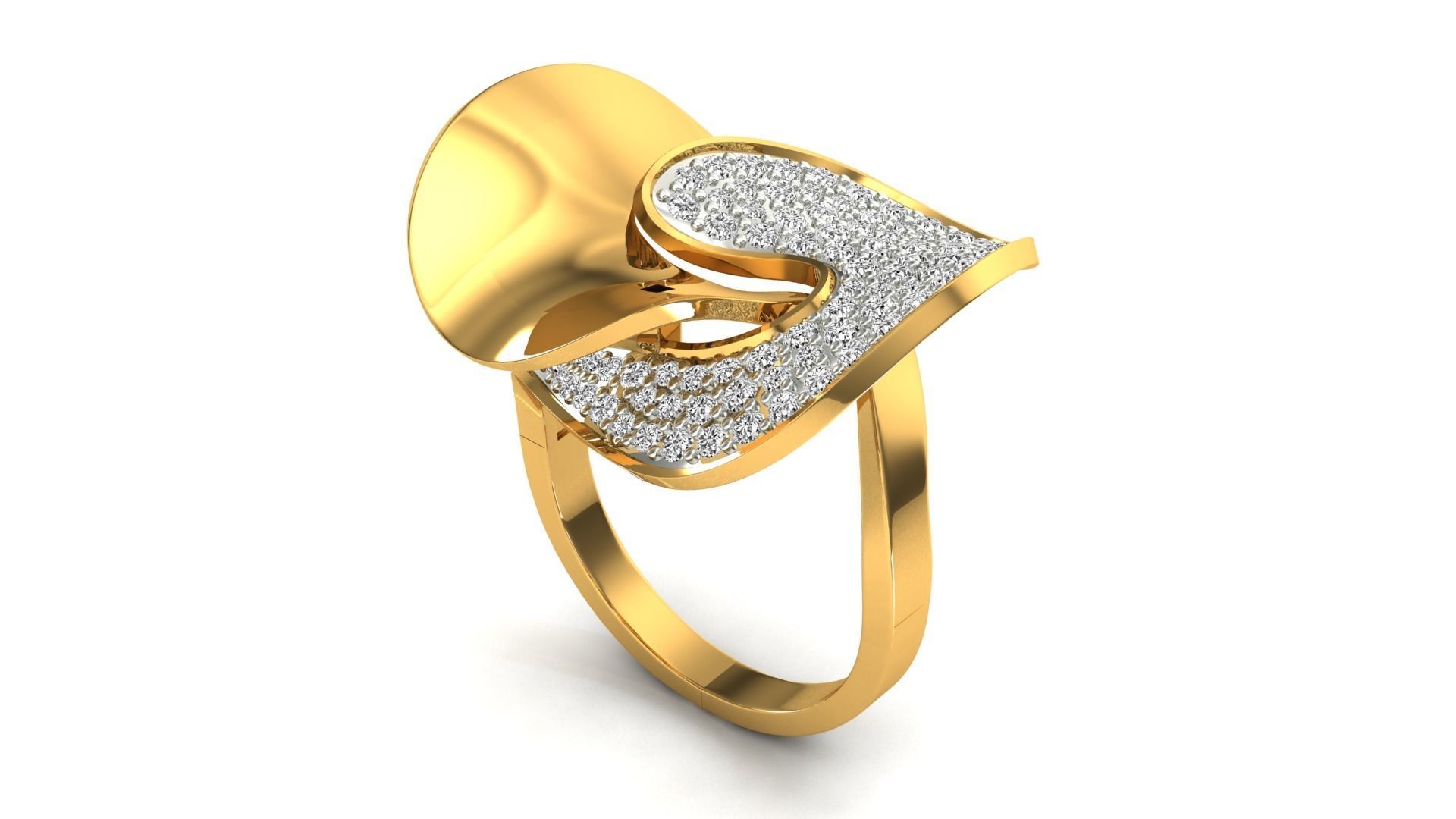 Ring-7843 gold ring with diamonds 3D print model_6