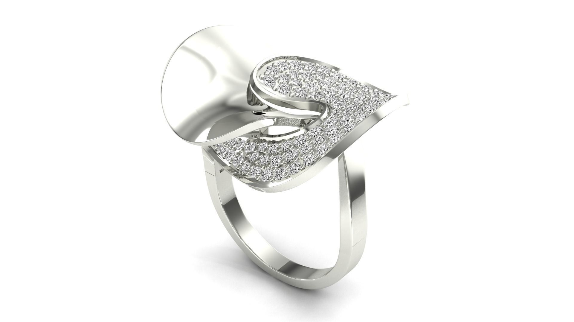 Ring-7843 gold ring with diamonds 3D print model_4